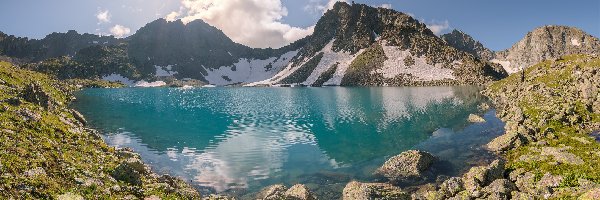 Gruzja, Jezioro Nikolaya Busha, Skały, Kaukaz, Góry, Imeretia, Promienie słońca