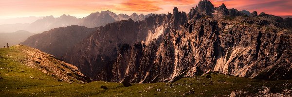 Dolomity, Włochy, Wschód słońca, Góry