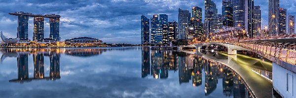 Singapur, Wieżowce, Hotel Marina Bay Sands, Zatoka Marina Bay, Most