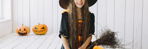 Dynie, Halloween, Miotła, Dziewczynka