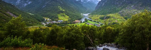 Norwegia, Dolina, Miejscowość, Rzeka, Góry, Rogaland, Gjesdal