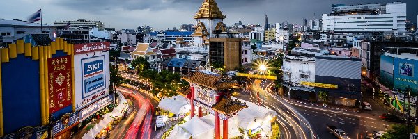 Bangkok, Ulica, Tajlandia, Domy, Światła