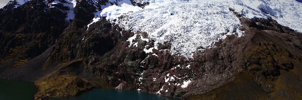 Peru, Góra Ausangate, Ośnieżone, Andy, Góry, Jezioro Lake Jatun Puqa, Szczyty