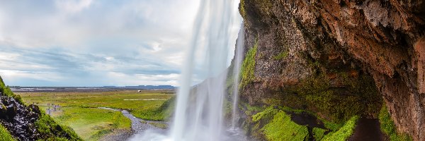 Wodospad Seljalandsfoss, Łąka, Skała, Islandia