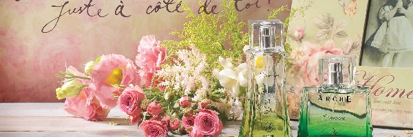 Vintage, Eustoma, Perfumy, Róże, Kwiaty, Zdjęcie, Butelki
