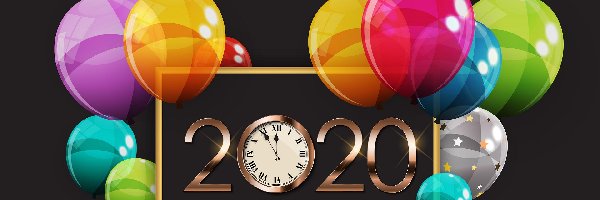 Nowy Rok, 2020, Cyfry, Zegar, Balony