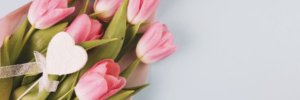 Kwiaty, Bukiet, Tulipany, Serduszko, Białe