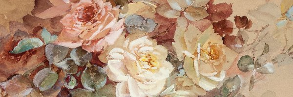 Franz Bischoff, Obraz, Malarstwo, Róże, Kwiaty
