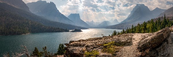 Montana, Góry, Park Narodowy Glacier, Stany Zjednoczone, Saint Mary Lake, Jezioro