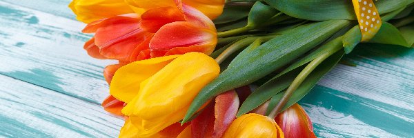 Pomarańczowe, Wstążka, Tulipany, Żółte