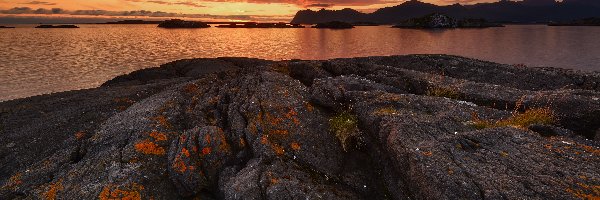 Zachód słońca, Skały, Morze, Norwegia, Wyspa Senja