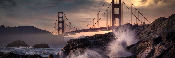 Fale, Golden Gate, Stany Zjednoczone Most Golden Gate, Kalifornia, Skały, Cieśnina Golden Gate, San Francisco, Most