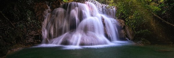Khwae Yai, Rzeka, Wodospad, Prowincja Kanchanaburi, Tajlandia, Kaskada, Skały, Huay Mae Khamin Waterfall, Drzewa
