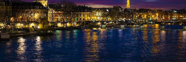 Rzeka Sekwana, Francja, Paryż, Noc