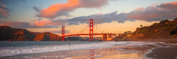 Skały, Kalifornia, Chmury, Cieśnina Golden Gate, San Francisco, Most, Golden Gate Bridge, Stany Zjednoczone