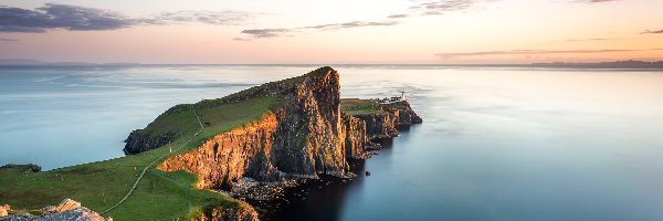 Półwysep Duirinish, Wyspa Skye, Klif, Wybrzeże, Morze Szkockie, Szkocja, Neist Point Lighthouse, Skały, Latarnia morska