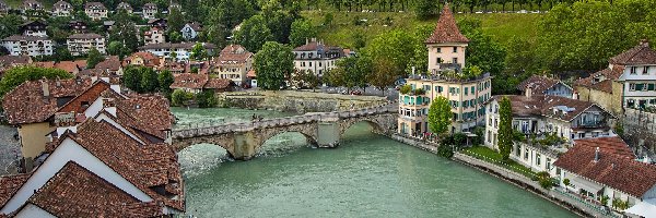 Szwajcaria, Domy, Berno, Most, Rzeka Aar