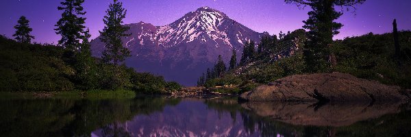 Jezioro, Mount Shasta, Stany Zjednoczone, Kalifornia, Stratowulkan, Noc, Kometa, Góra