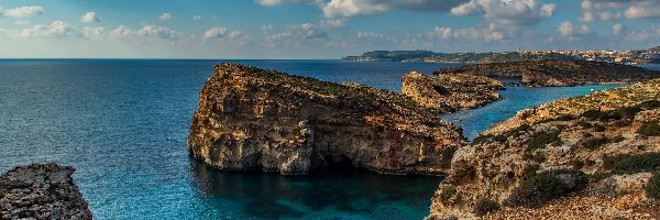 Skały, Chmury, Morze, Malta, Błękitna Laguna
