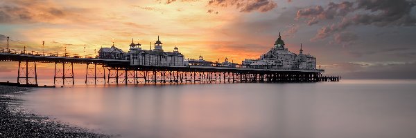 Kawiarnia, Eastbourne Pier, Anglia, Eastbourne, Restauracja, Morze, Wschód słońca, Molo