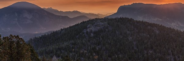 Park Narodowy Gór Skalistych, Wschód słońca, Góry, Stany Zjednoczone, Kolorado