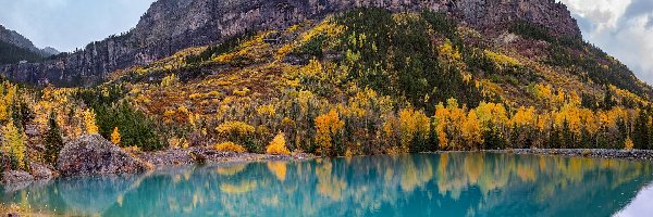 Telluride, Góry, Stany Zjednoczone, Jezioro, Las, Pożółkłe, Drzewa, Jesień, San Juan Mountains, Kolorado
