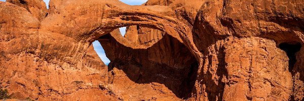 Łuk skalny, Park Narodowy Arches, Skały, Double Arch, Stan Utah, Stany Zjednoczone
