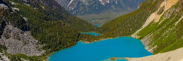 Jezioro, Kolumbia Brytyjska, Góry, Las, Park prowincjonalny Joffre Lakes, Middle Lake, Brzeg, Kanada