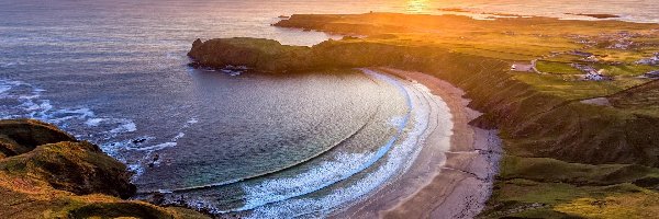 Silver Strand Horseshoe Beach, Plaża, Zachód słońca, Wybrzeże, Morze, Irlandia, Hrabstwo Donegal, Zatoka, Malin Beg