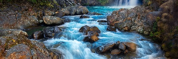 Skały, Rzeka, Park Narodowy Tongariro, Nowa Zelandia, Tawhai Falls, Wodospad
