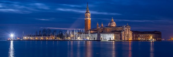 Żaglówki, Wenecja, Kościół San Giorgio Maggiore, Światło, Wyspa San Giorgio, Noc, Latarnia, Włochy