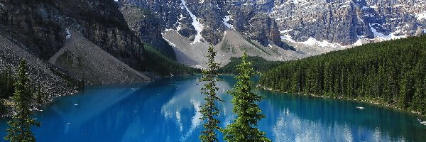 Park Narodowy Banff, Moraine Lake, Drzewa, Kanada, Jezioro, Góry
