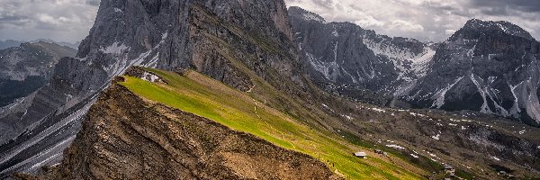 Szczyt Seceda, Góry, Dolomity, Chmury, Południowy Tyrol, Włochy