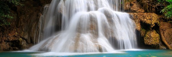 Tajlandia, Rzeka, Ryby, Huai Mae Khamin Waterfall, Wodospad, Kanchanaburi, Skały