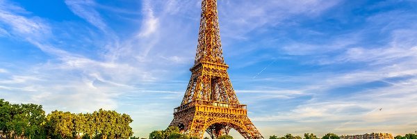 Niebo, Francja, Paryż, Wieża Eiffla