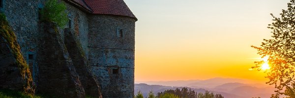 Burg Piberstein, Zachód słońca, Austria, Zamek
