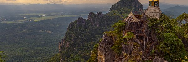 Tajlandia, Skały, Świątynia, Góra, Zalesiona, Lampang, Wat Chalermprakiat