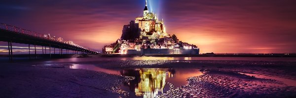 Normandia, Mont Saint Michel, Światła, Francja, Klasztor, Opactwo św Archanioła