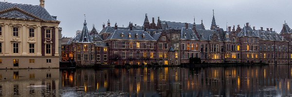 Holandia, Domy, Haga, Staw Hofvijver, Binnenhof