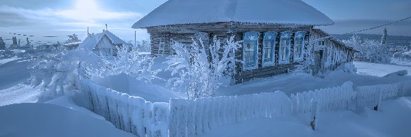 Zima, Ośnieżony, Dom, Śnieg, Ogrodzenie