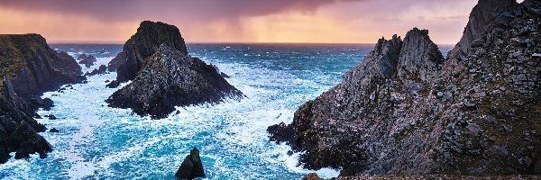 Donegal, Skały, Przylądek Malin Head, Irlandia, Chmury, Morze