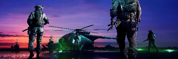 Helikopter, Żołnierze, Ekwipunek, Noc, Battlefield 2042, Gra