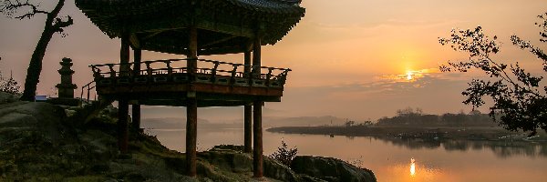 Altana, Rzeka, Korea Południowa, Yeoju, Pagoda, Skały, Wschód słońca, Sinreuksa Tourist Site