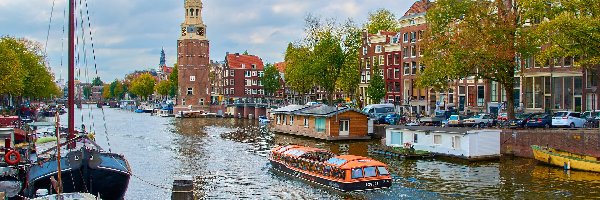 Kanał, Holandia, Statki, Amsterdam