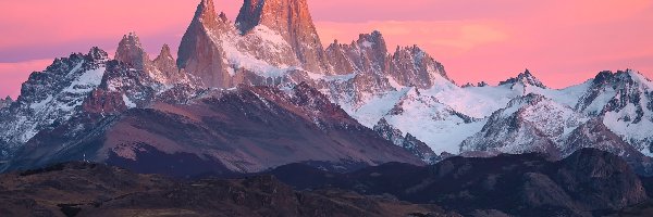 Droga, Góry, Szczyt Fitz Roy, Wschód słońca, Patagonia, Argentyna
