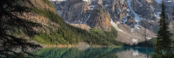 Góry, Moraine Lake, Park Narodowy Banff, Alberta, Kanada, Drzewa, Las, Jezioro, Canadian Rockies