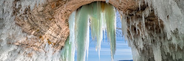 Stan Michigan, Sople, Grand Island Ice Caves, Stany Zjednoczone, Jaskinia lodowa, Zima