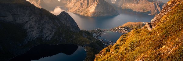 Góry, Wioski, Lofoty, Norwegia, Morze Norweskie
