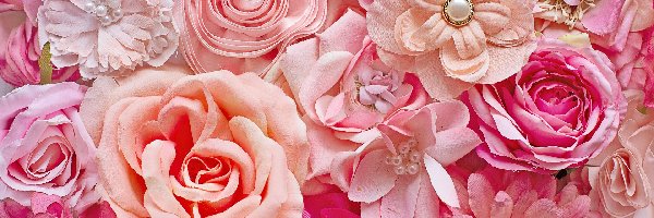 Różowy, Perły, Róże, Kwiaty