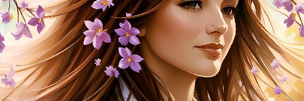 Kobieta, 2D, Kwiaty, Uśmiechnięta